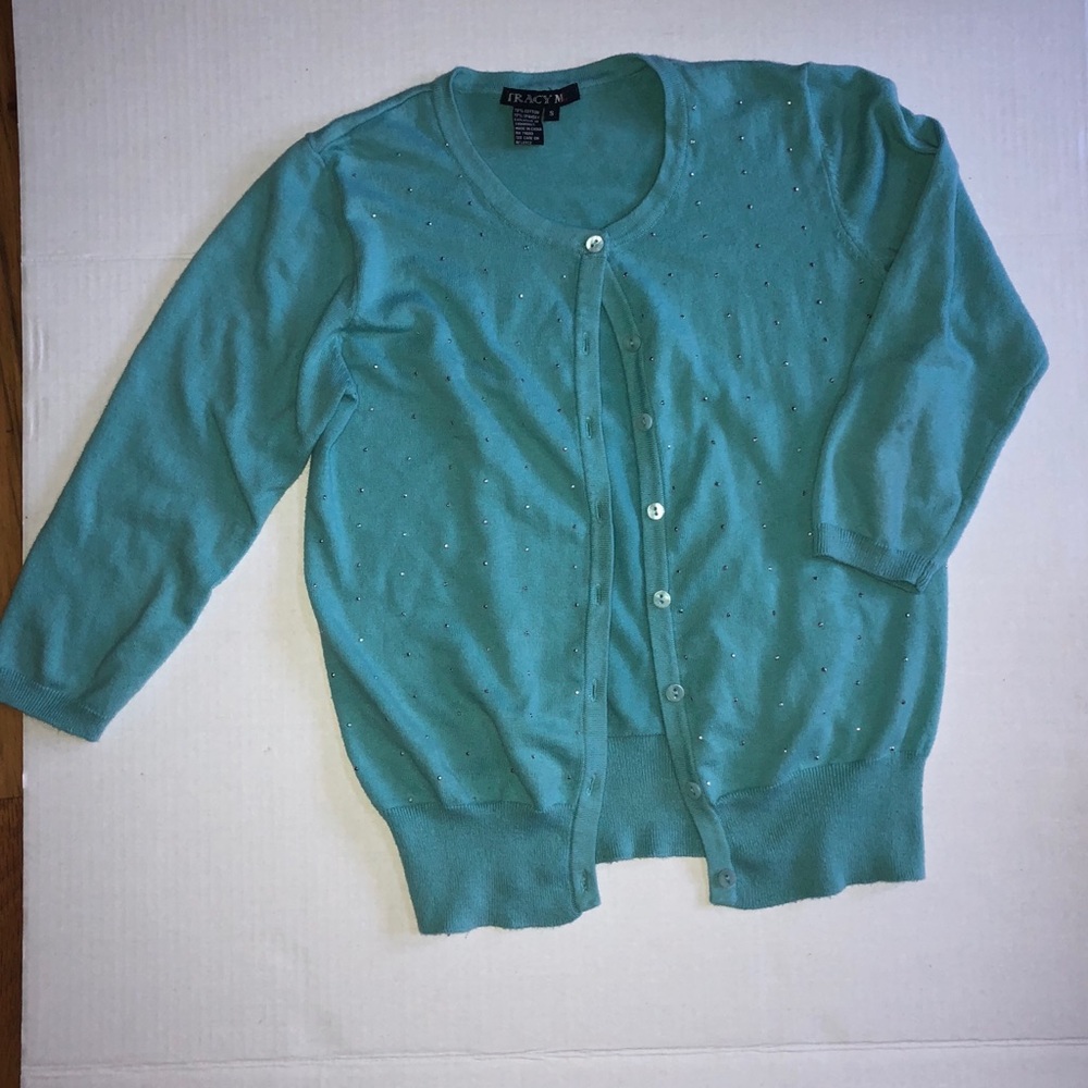 Blue Button Up Cropped Sweater with Sparkles